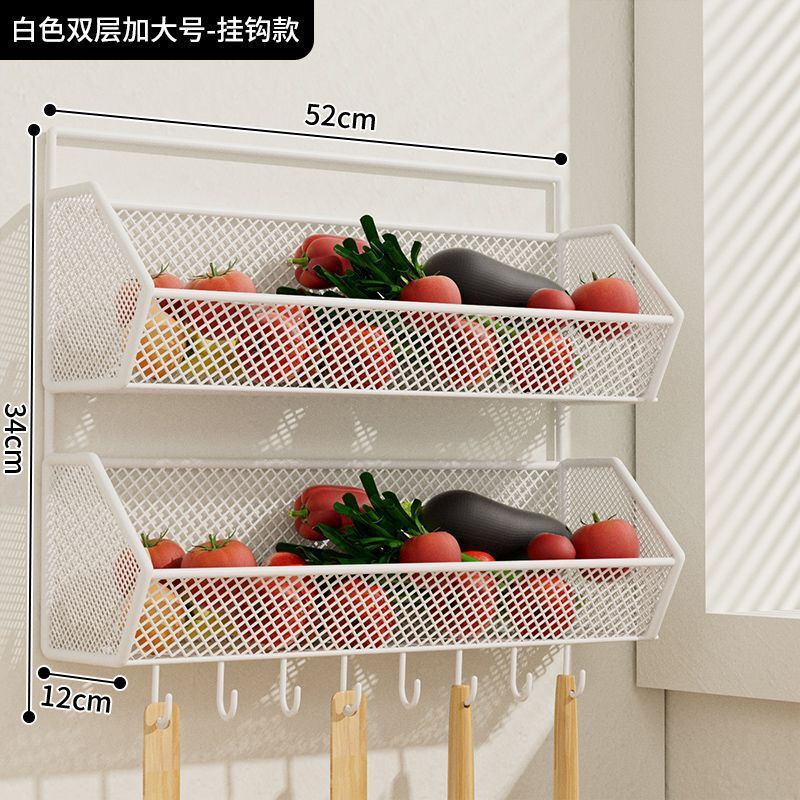 厨房墙上置物架免打孔多功能大葱姜蒜收纳筐双层悬挂架蔬菜调料架|undefined