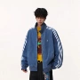 男女美式条纹牛仔夹克衫