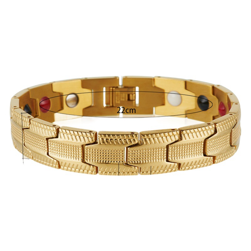 Europa y América nueva pulsera de acero inoxidable de oro amarillo cáñamo punto geométrico imán pulsera Simple pulsera de Salud de Los Hombres