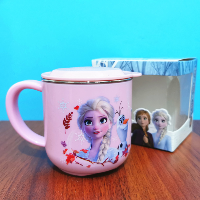 Taza de acero inoxidable para niños de Disney Taza de agua para niños Taza de agua para bebés Taza de leche casera anticaídas Set de cubiertos para bebés