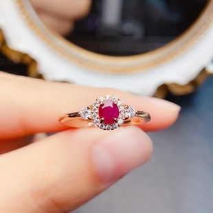 New natural ruby ring S925 silver inlaid main stone 4*5mm Joker net red explosions women's jewelry wholesale