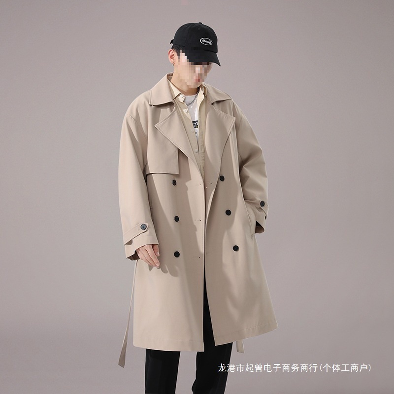 中长款风衣男 双排扣休闲男士潮流外套 时尚纯色上衣港风