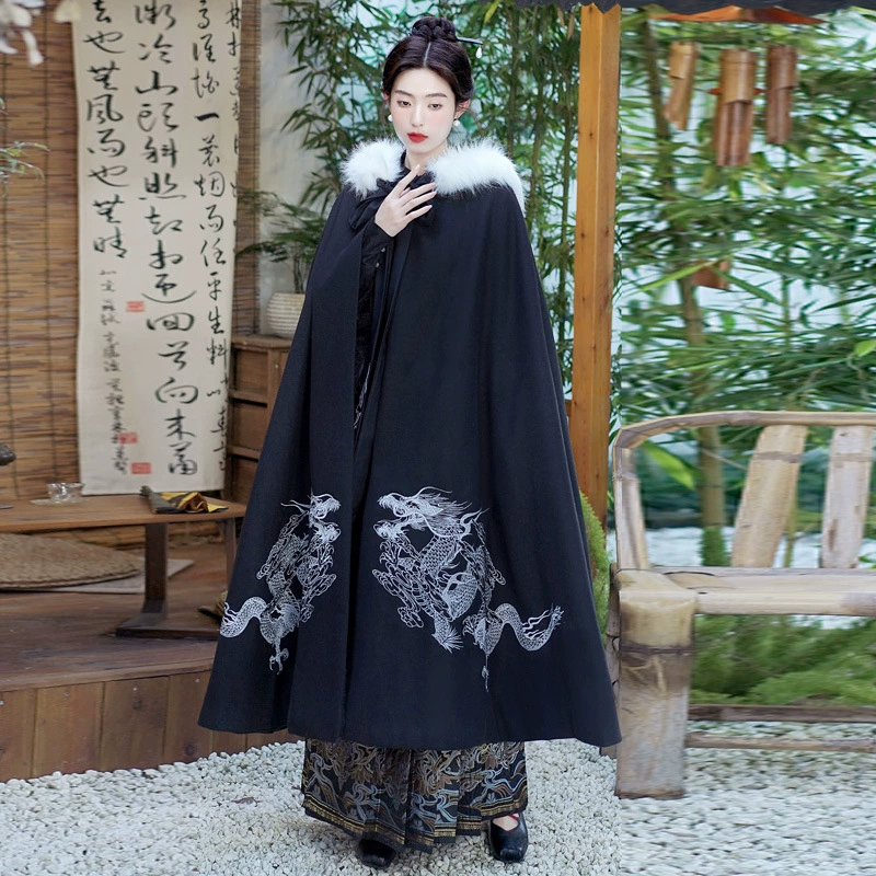 На самом деле, плащ с рисунком дракона плюс бархат утолщение, теплый плащ длинный пиджак