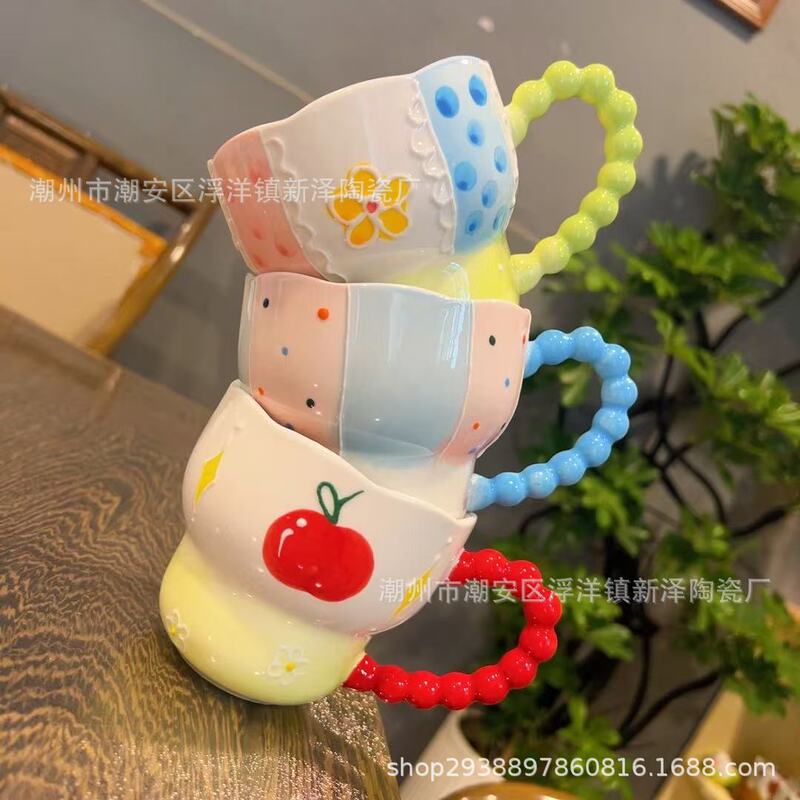 设计师浮雕早餐燕麦牛奶杯陶瓷高颜值手工可微波炉大容量葫芦杯|undefined