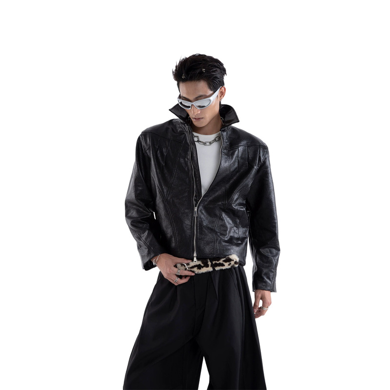 Cross-border best-selling cleanfit short leather jacket for men, autumn and winter design, stylish and cool biker leather jacket, high-end Cross-border best-selling cleanfit short leather jacket for men, autumn and winter design, stylish and cool biker leather jacket, high-end