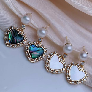 Zhuji Pearl Earrings Wholesale s925 Silver Needle Love Fritillary Earrings Simple Joker Exquisite Zircon Earrings Women