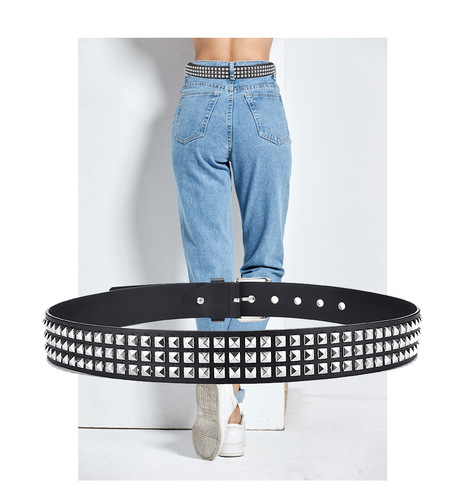 European and American punk men's belt square beads pyramid rivet belt catch beads unisex trousers belt cross-border model