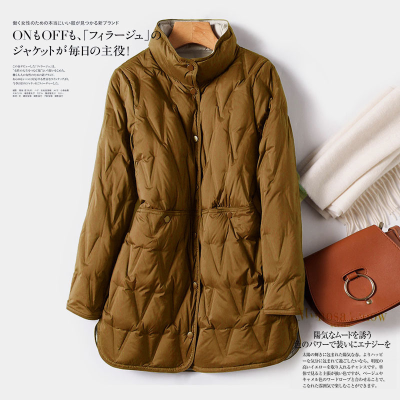 Cross-border Autumn and Winter New Down Jacket Women's Mid-length Adhesive Lightweight Color-matching White Duck Down Jacket Trendy