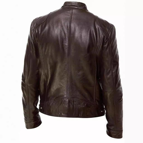 Men's Leather Jacket, American and European Style, Stand-up Collar Punk Men's Motorcycle Leather Jacket, Logo Added