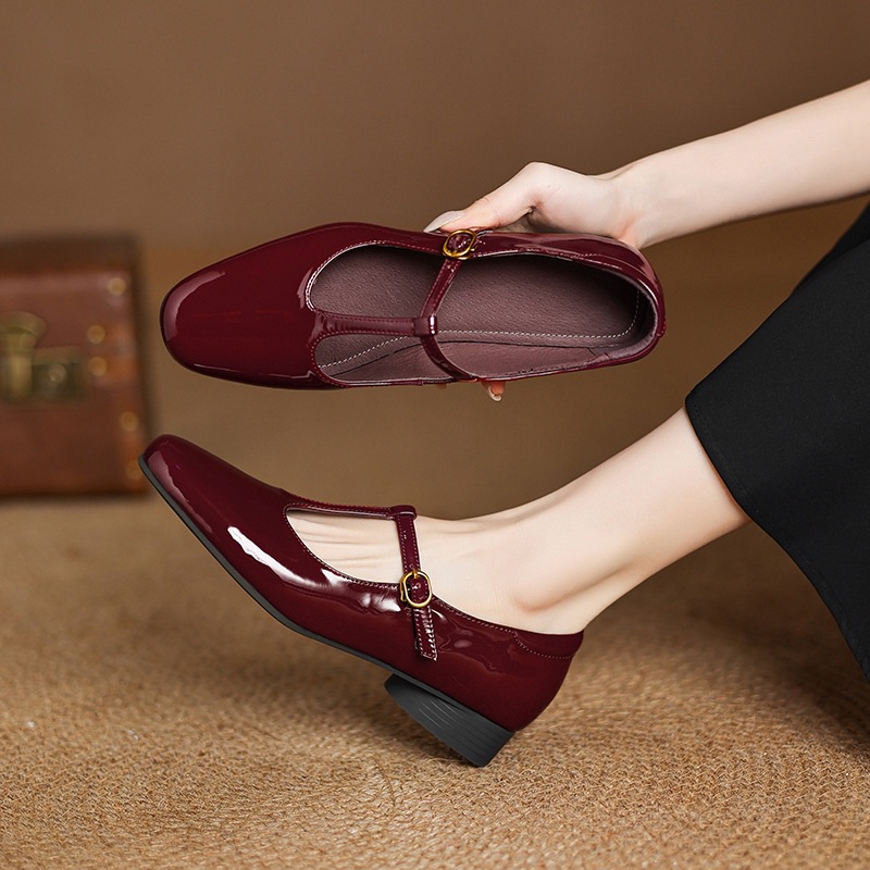 Giày Mary Jane nữ quai ngang có khóa gót thô thấp cỡ lớn 40-43 — Màu đen