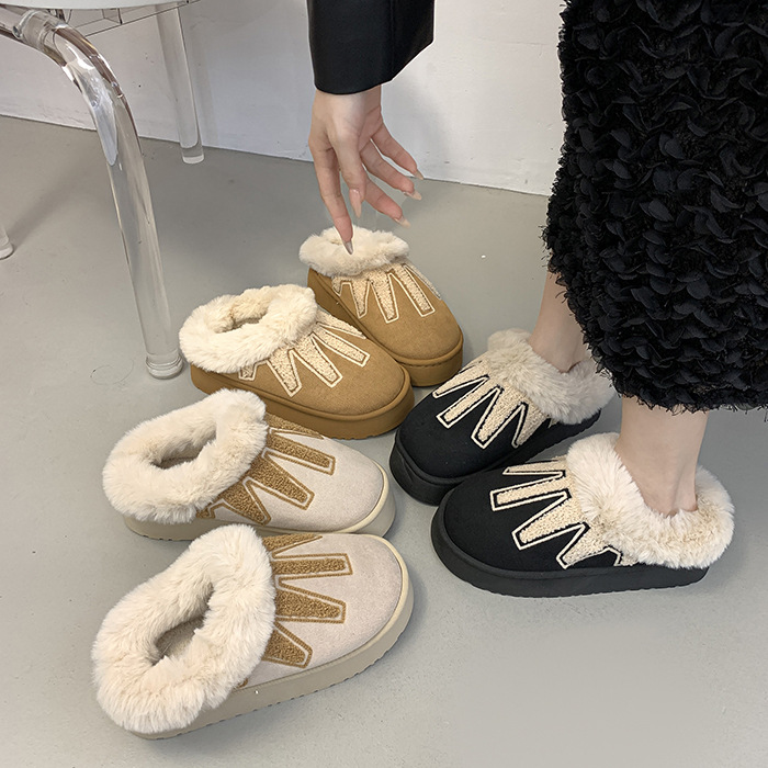 室内家居厚底保暖棉靴2025冬季新款棉拖鞋秋冬季毛毛绒休闲雪地靴