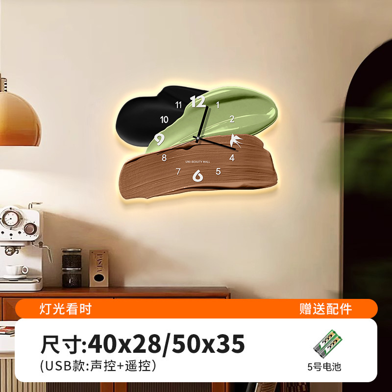 中古风餐厅挂钟绿色抽象高级感复古艺术钟表客厅创意挂墙时钟新款|undefined