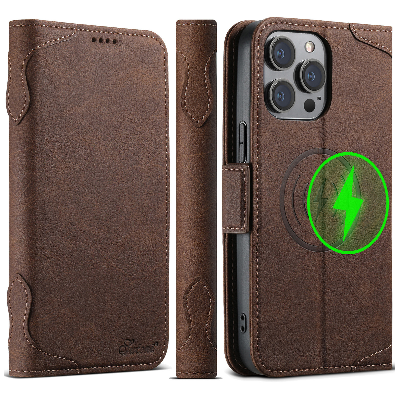 Suitable for Iphone17Promax Flip Phone Case Magsafe Wireless Charging Samsung Card Holder Leather Case
