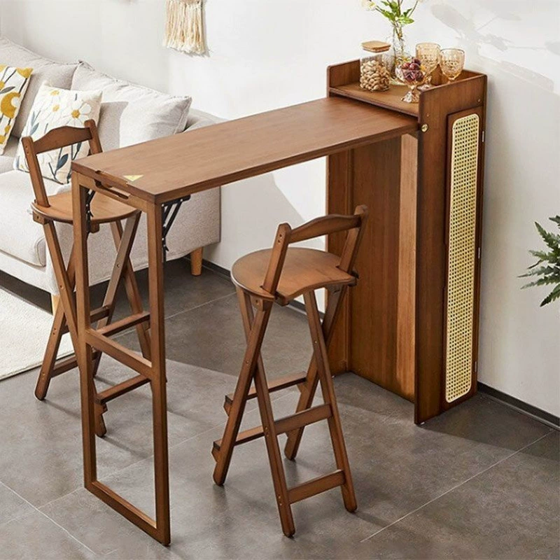 Складной стол в японском стиле для небольшой квартиры, буфет из ротанга, встроенная домашняя перегородка, высокий стул, барный стол без установки
