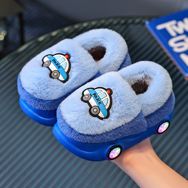 2025 New Furry Light-Up Children's Cotton Slippers Wholesale Non-Slip Wear-Resistant Warm Home Outdoor Cotton Slippers