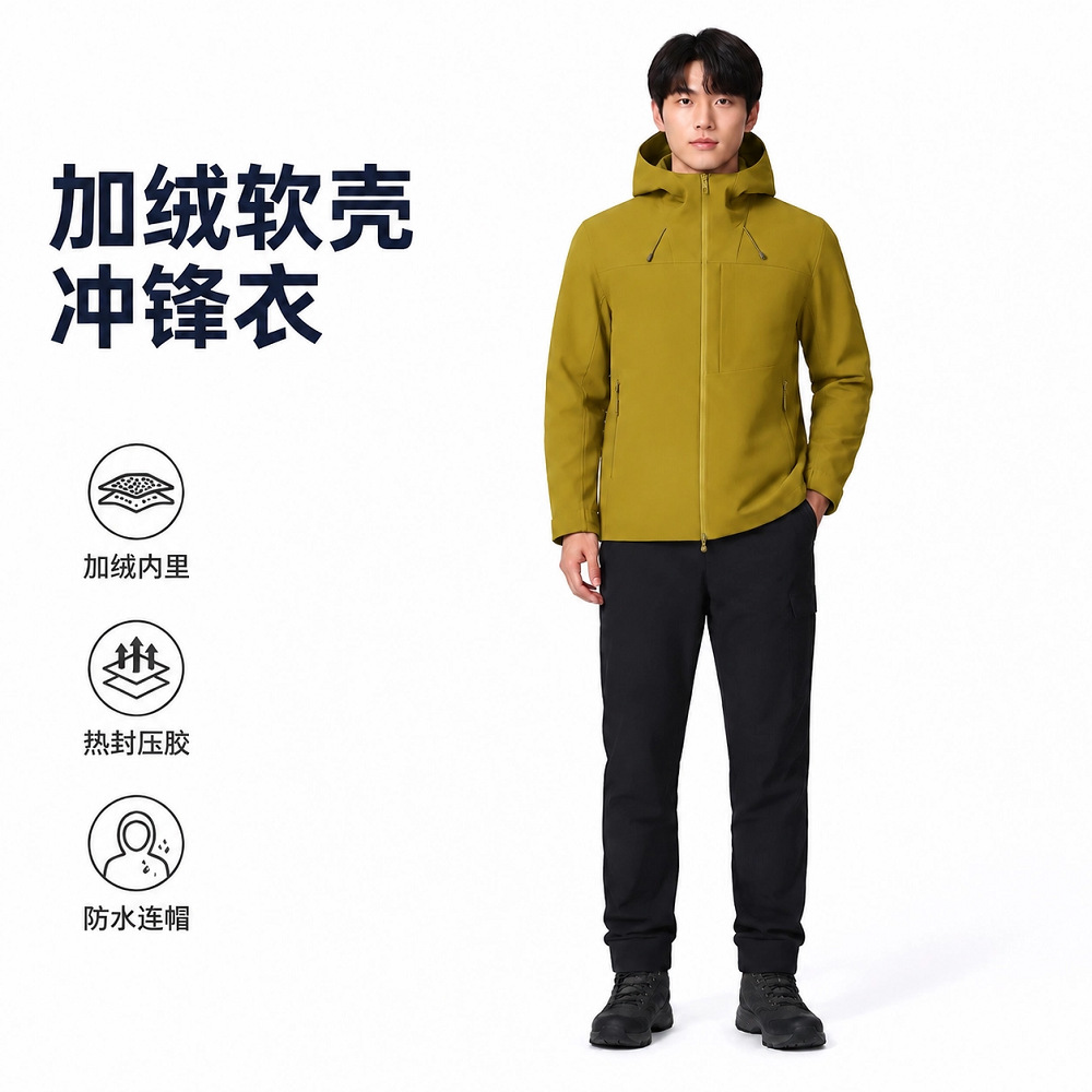 Softshell Hooded Waterproof Fleece-Lined Warm High-End Seam-Taped Mountaineering Jacket Team Workwear Unisex Coat