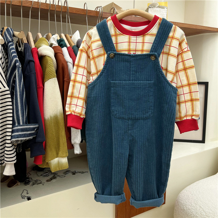 Felpa con cappuccio a quadri stampata per bambini 2024, un nuovo prodotto autunnale dalla Corea del Sud, con scollo rotondo dai colori vivaci_voghion.com