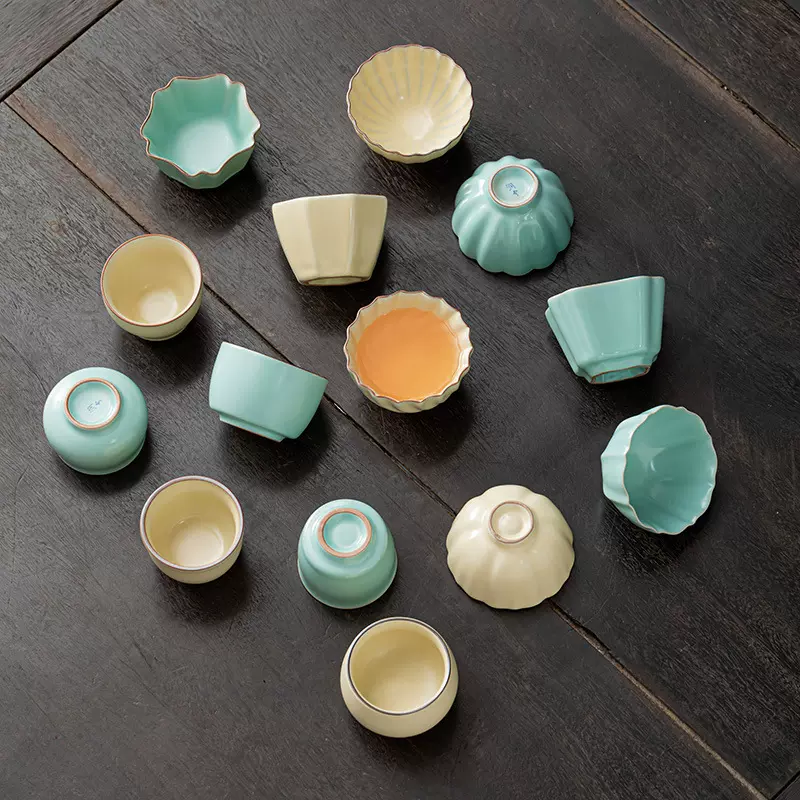 陶瓷汝窑茶具套装主人杯开片可养家用泡茶杯可logo办公茶杯杯青瓷