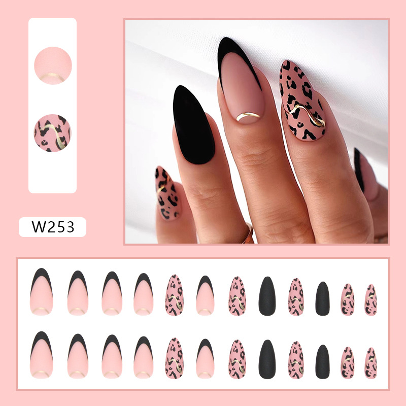 Faux ongles à motif léopard solide, doux et frais, Texture mate, rayures en feuille d'or, mode Instagram_voghion.com