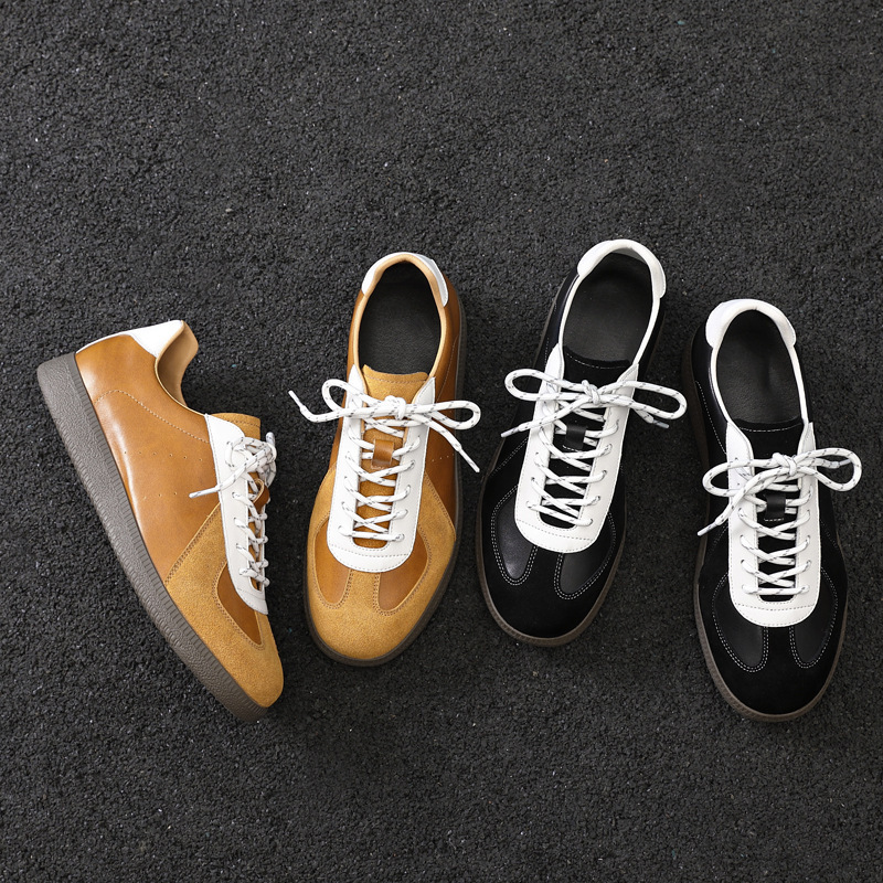 2026 Spring New Genuine Leather Trendy Niche Flat-Heel Sports Casual Shoes Versatile Sneakers Men's Retro German Training Shoes