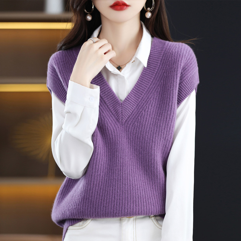 A principios de otoño 2024 nuevo chaleco de punto popular desgaste exterior de las mujeres suéter con cuello en V chaleco suelto top
