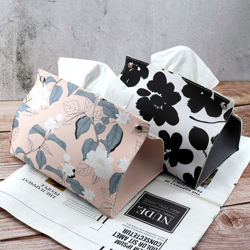 Desktop PU leather tissue box living room home creative flower tissue box car tissue bag face towel storage box