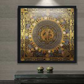 尼泊尔手绘经文唐卡黑金龙凤六字真言唐卡玄关走廊背景装饰画1米