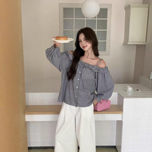 凯羽尚LSARAJ秋 森系文艺甜美秋新款花边领百搭长袖格子衬衫女