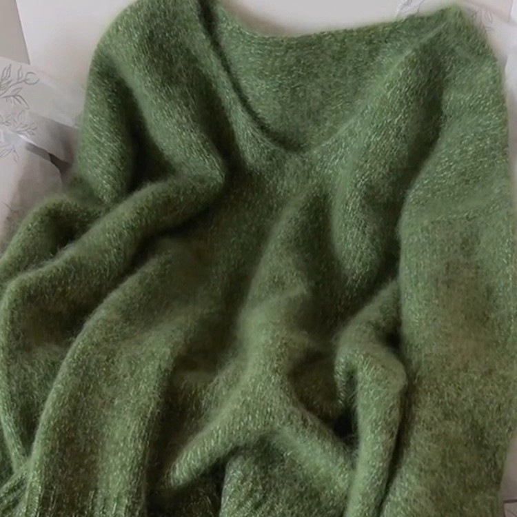 300g Thickeneded Seamless Wool Sweater Rolled Edge Round Neck Knitwear V Neck 100% Wool Top Brushed Loose