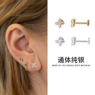 Amazon Fashion cross-border new ear worm nail puncture flat stud earrings female flower European and American temperament ear bone nail 16g