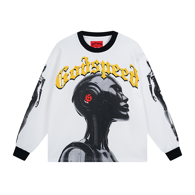 Al por mayor transfronterizo MideaGO Skull Metal Rock Band Robot camiseta de base de algodón suelta camiseta de manga larga