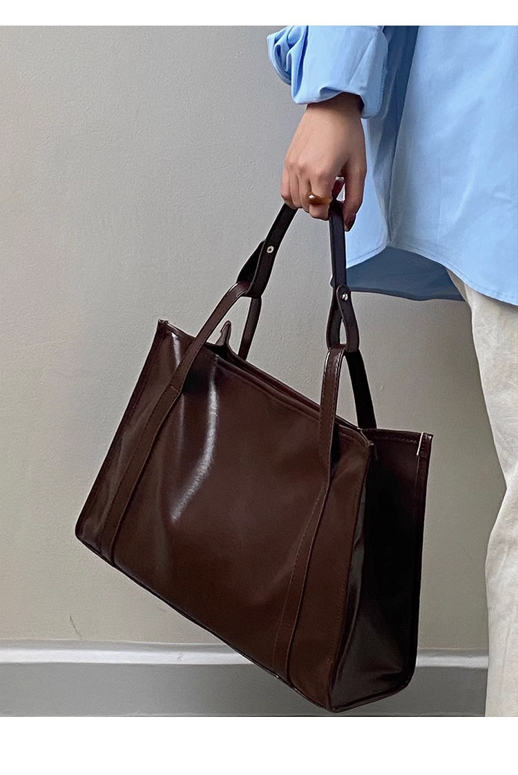 Túi tote nữ da thật đi làm dung tích lớn đeo chéo đeo vai — Màu nâu (viney), Màu đen (viney), Màu nâu (phiên bản công khai), Màu đen (phiên bản công khai) chi tiết 21