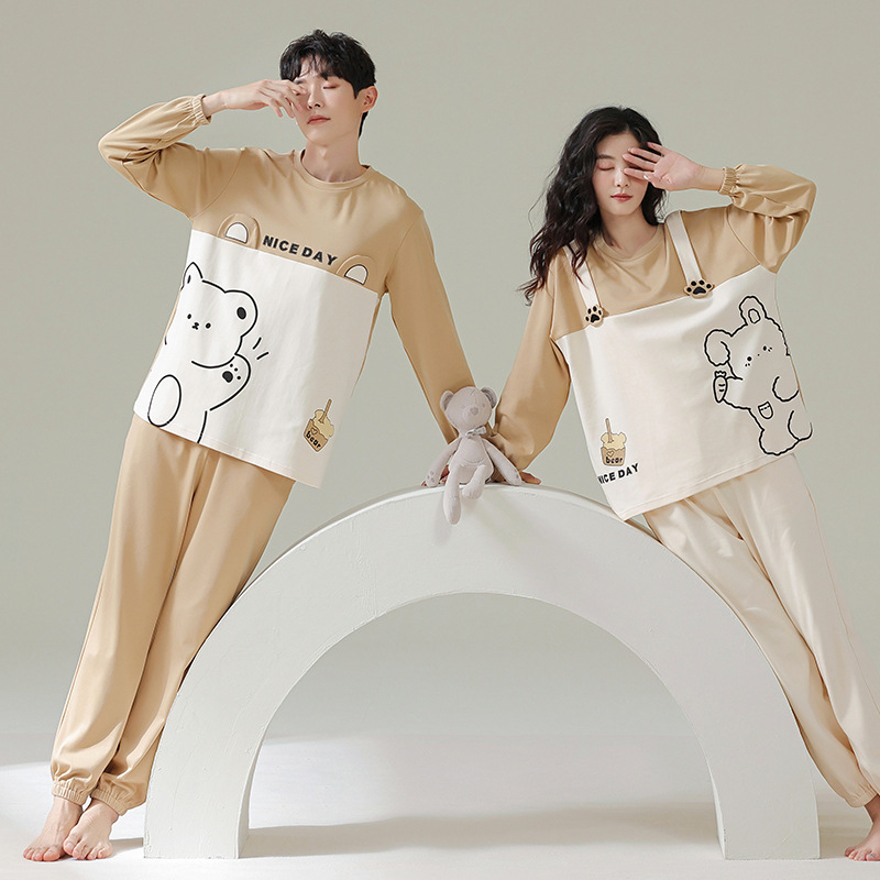 Pareja de pijamas de las mujeres de primavera y otoño de algodón puro de manga larga lindo Internet celebridad oso prendas de vestir exteriores de los hombres de otoño e invierno homewear traje
