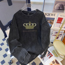 独立站外贸水洗长袖印花t恤夏季休闲情侣宽松半袖上衣服跨境批发