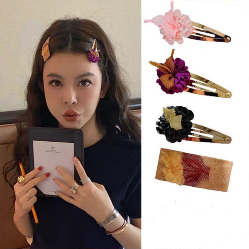 韓国風レトロローズフラワーヘアピンスクエアクリップ前髪サイドクリップ高価値女性ヘアアクセサリーフレンチスーパーフェアリーヘアアクセサリー|undefined