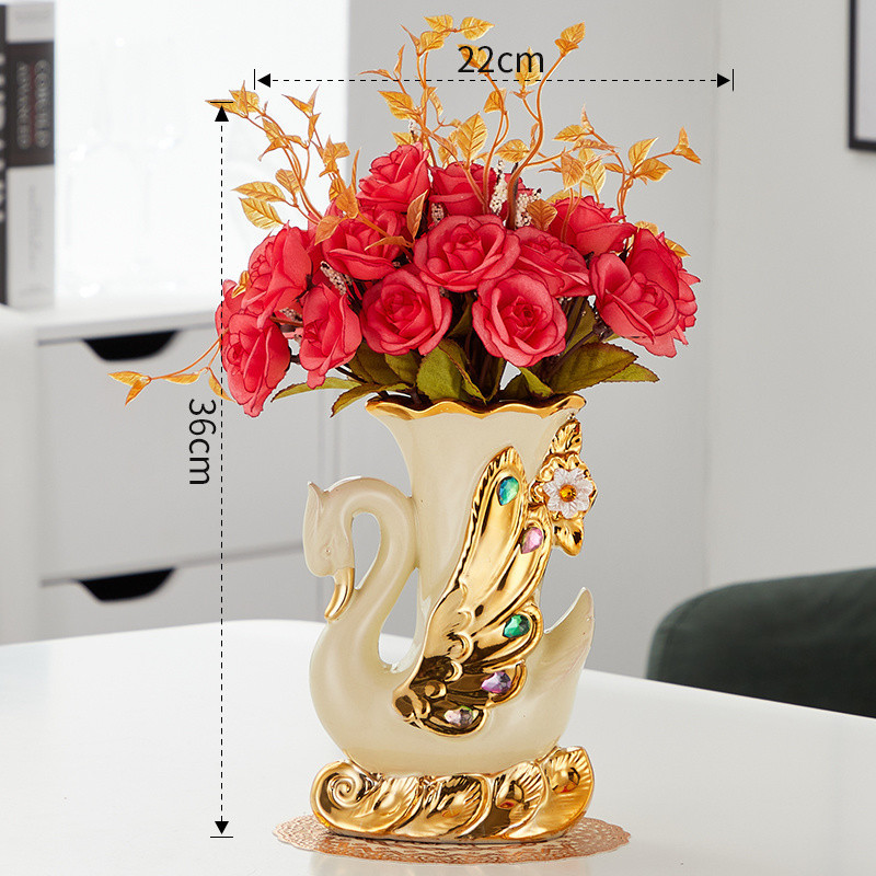 백조 꽃병 오른쪽 + 장미 빨간 장미