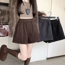 松紧腰毛呢高腰A字短裤女秋冬季新款外穿宽松显瘦阔腿打底靴裤潮