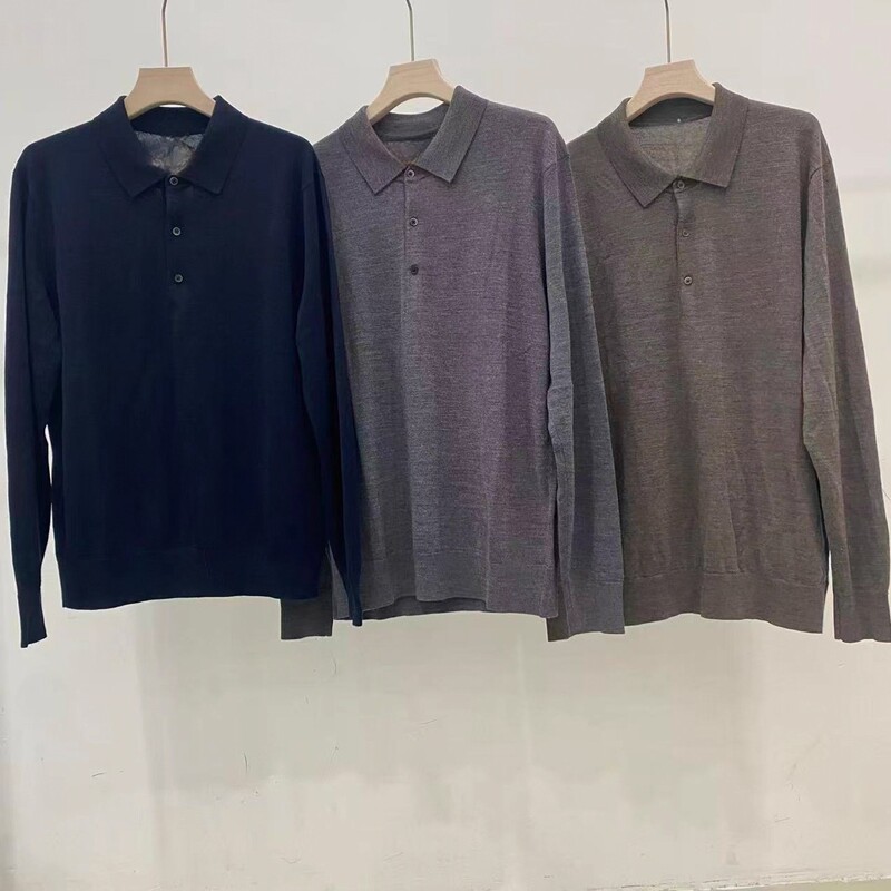 Japanese Men's and Women's Clothing 25 Autumn and Winter New Worsted Merino Wool Knitted Polo Shirt/Long-Sleeved T-Shirt 478537