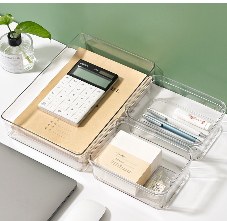 PET Material Solid Color Pattern Casual Style Transparent Partition Table Drawer With Built-in Visual Storage Box