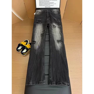 破洞牛仔裤男水洗美式复古新款春季做旧风宽松阔腿长裤街头