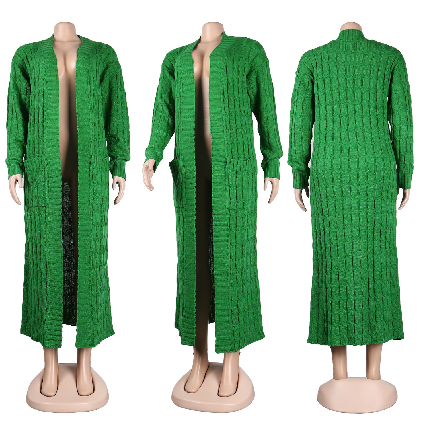 Damen Strickjacke Lang Aus Grobstrick In Unifarben Wintermantel_voghion.com