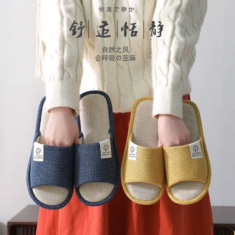 Льняные тапочки, льняная мягкая подошва, тихая домашняя весна и лето