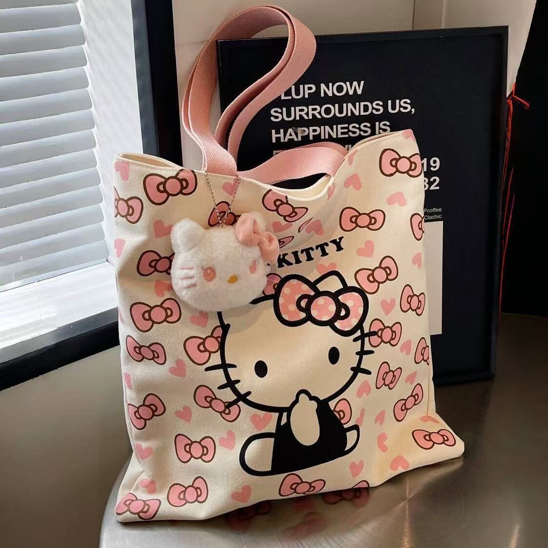 26 New Models of Kitty Cat Portable Lightweight Large-Capacity Cartoon Shopping Bags for Daily Commuting, Ins-Style Single-Shoulder Canvas Bags
