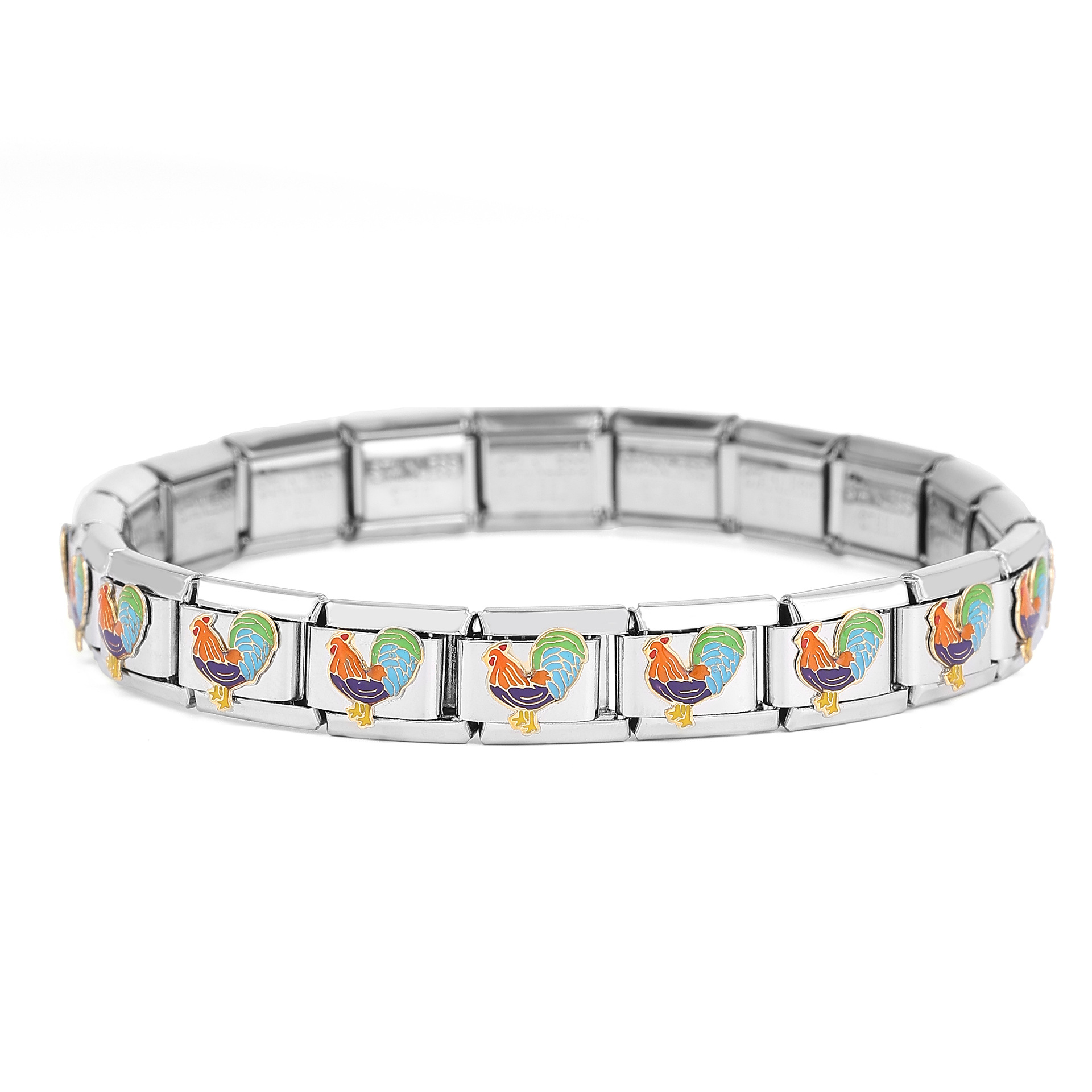 Popular Nordic Italian 9mm Universal Stainless Steel Color Module Bracelet Rainbow Rooster Pearl Crown Diy Bracelet display picture 15