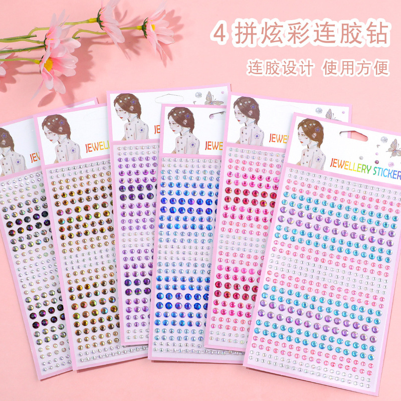 Cross-Border New Model Colorful Diamond Stickers with Adhesive, DIY Accessories, Wholesale Diamond Stickers 3/4/5/6mm