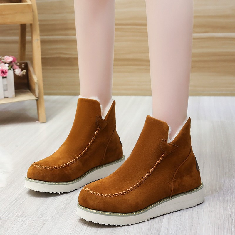 winter women's solid color keep warm low boots platform