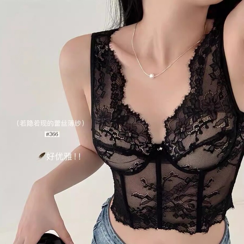 1695 # Pure Desire Hot Girl Lace Fishbone Bra 7 Cartilage Waist Back Zipper Plaid Soft Support Underwear for Women 1695 # Pure Desire Hot Girl Lace Fishbone Bra 7 Cartilage Waist Back Zipper Plaid Soft Support Underwear for Women