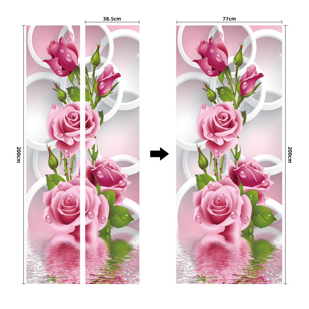 Pegatinas para puertas 3D respetuosas con el medio ambiente, autoadhesivos, fabricantes de origen al por mayor, patrones populares transfronterizos de alta definición, adhesivos para puertas impermeables, a prueba de aceite y antiincrustantes