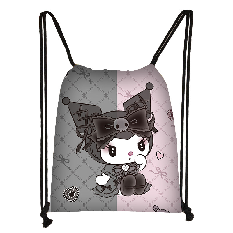 库洛米折叠束口袋日韩抽绳袋环保购物卡通学生简易补课双肩包批发