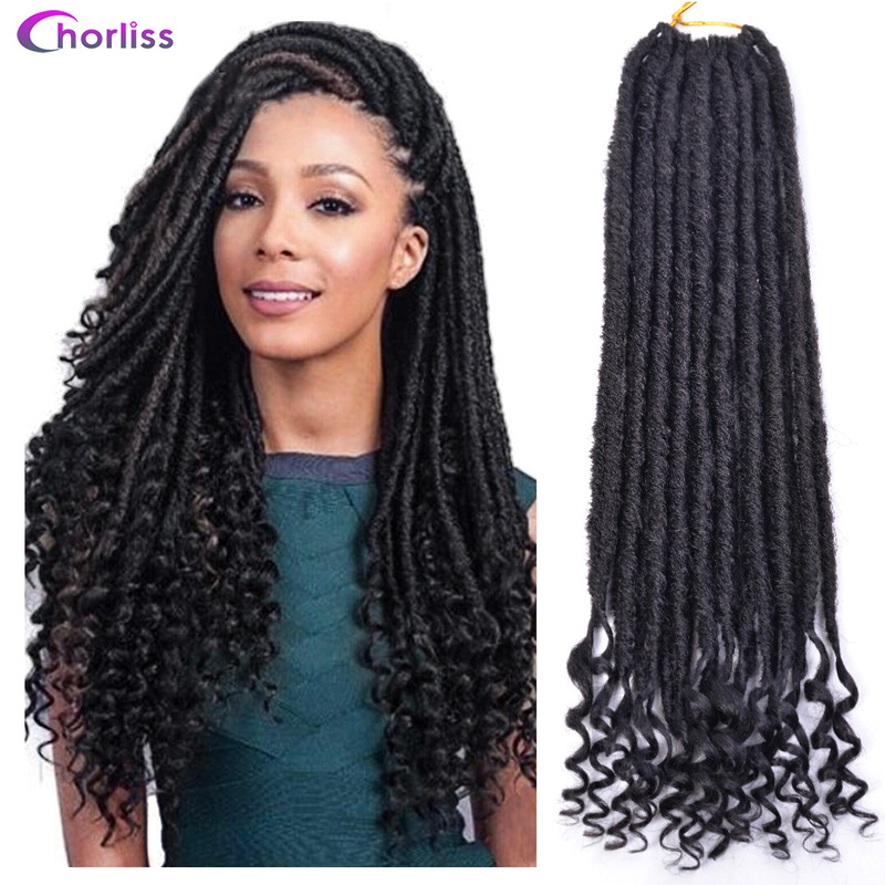African dirty braid crochet hair free braid Goddess Faux Locs Curly end wig